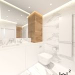 44 - projekt łazienki calacatta biel i drewno Wnętrza Toruń Chełmno Ciechocinek