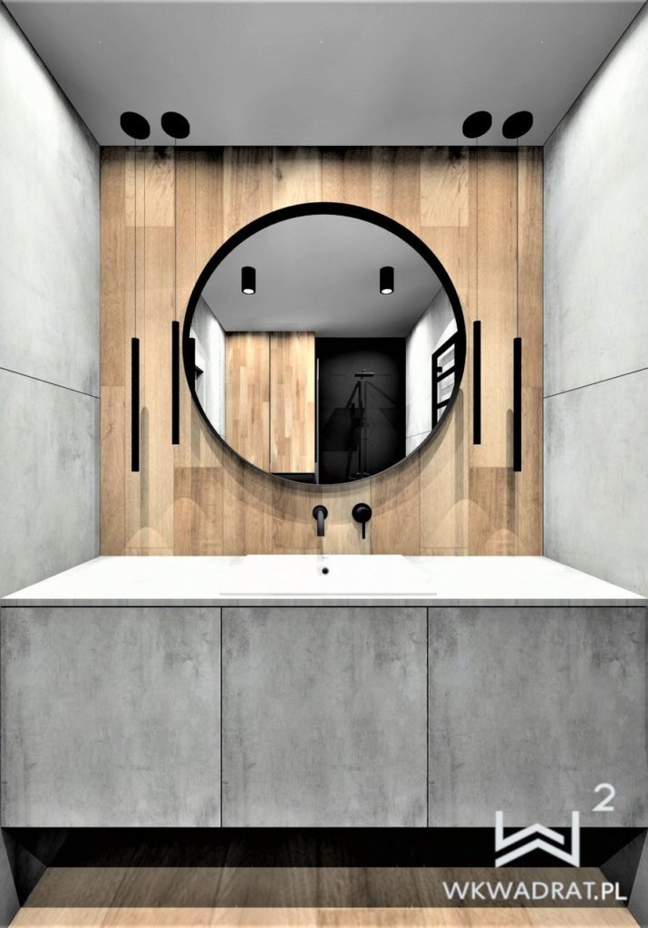 55 - projekt i aranżacja łazienki w drewno beton - Wnętrza Toruń Ciechocinek Chełmno